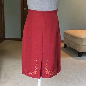 Ann Taylor Loft Embroidered Red Skirt